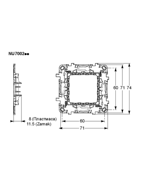 SE Носеща рамка метална (Zamak) с крачета 2 мод. Unica  - NU7002G