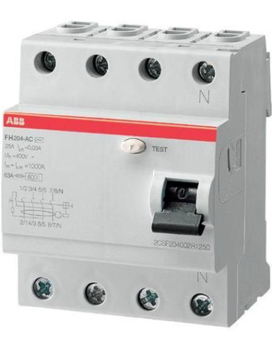 ABB ДТЗ 4P 25А 30mА серия FH204 тип AC  - 2CSF204002R1250 | 