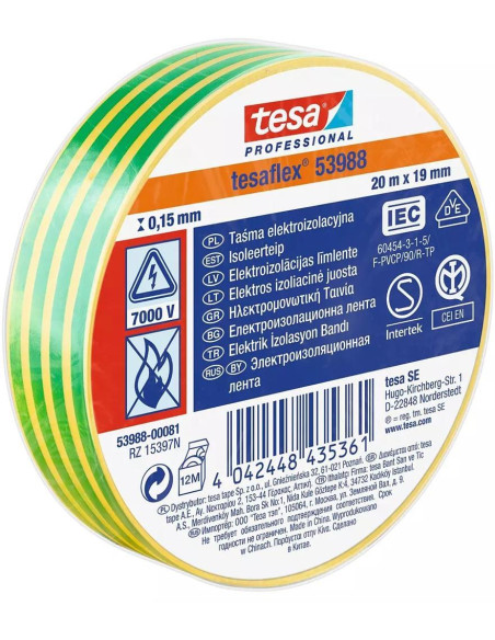 Tesa Professional Изолационна лента цвят ЖЪЛТО/ЗЕЛЕНА tesaflex 