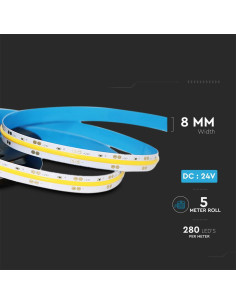 V-TAC LED COB Лента 24V IP20 3000K 280 Leds 10W/m - 212652 - Цена | LEDs4economy 2
