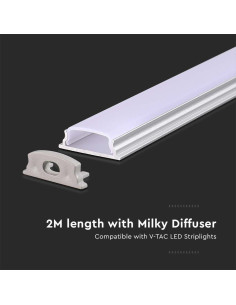V-TAC Монтажен Кит С Дифузер За ЛЕД Лента Вграждане 2000x18x6mm Гъвкав Бял - 2909 - Цена | LEDs4economy 2