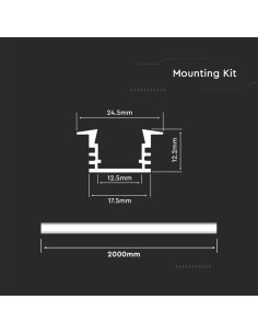 V-TAC Монтажен Kит С Дифузер За LED Лента Алуминиев Мат 2000 x 24.5 x 12.2mm - 3357 - Цена | LEDs4economy 2