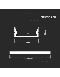 V-TAC Монтажен Kит С Дифузер За LED Лента Алуминиев Мат 2000 x 23.5 x 10mm - 3352 - Цена | LEDs4economy 2