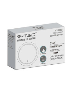 V-TAC 25W LED Огледало Кръг Докосване Промяна на Цвета IP44 Anti Fog 3000-6500 - 2140491 - Цена | LEDs4economy 2