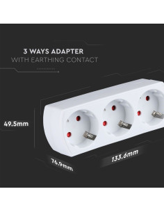 V-TAC 3 Щепсел Разклонител 10/16А 250V Бял - 8789 - Цена | LEDs4economy 2