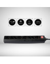 V-TAC 8 Гнезда Комбиниран Разклонител с Ключ Кабел 1.5м Черен - 8773 - 8