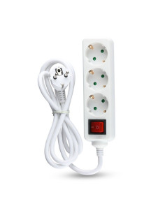 V-TAC 3 Гнезда Разклонител с Ключ Кабел 1.5м Бял - 8762 - Цена | LEDs4economy