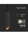 V-TAC 1xGU10 Корпус Пендел Черен D:55x300 - 5
