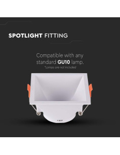 V-TAC GU10 Корпус Квадрат Бял - 6638 - Цена | LEDs4economy 2