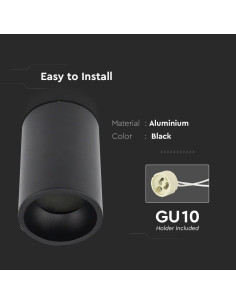 V-TAC GU10 Отливка Външен Монтаж Черна Ф70 - 8945 - Цена | LEDs4economy 2