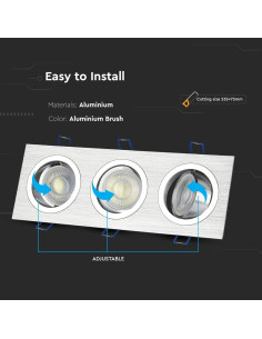 V-TAC 3*GU10 Корпус Луна Квадрат Алуминий - 3610 - Цена | LEDs4economy 2