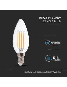 V-tac LED Крушка - 5.5W Filament E14 Димиращ Кендъл 3000К 7806 - Цена | LEDs4economy 2