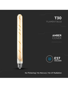 V-tac LED Крушка - 5W T30 E27 Filament Amber Покритие 2200K 217142 - Цена | LEDs4economy 2