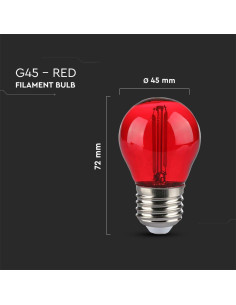 V-tac LED Крушка - 2W Filament E27 G45 Червена 217413 - Цена | LEDs4economy 2