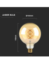 V-tac LED Крушка - 4.8W Filament E27 G125 Амбър 1800К 217216 - 5