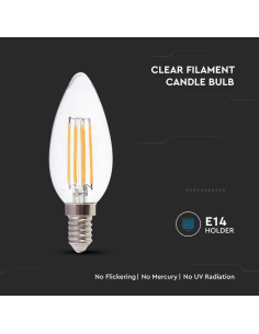 V-tac LED Крушка - 6W Filament E14 Кендъл 6000К 130LM/W 212850 - Цена | LEDs4economy 2