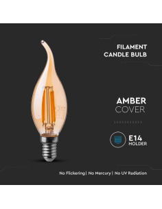 V-tac LED Крушка - 4W Filament E14 Кендъл Амбър 2200K 217114 - Цена | LEDs4economy 2