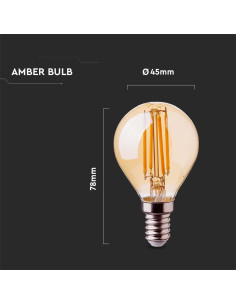 V-tac LED Крушка - 4W Filament E14 P45 Амбър 2200К 214499 - Цена | LEDs4economy 2