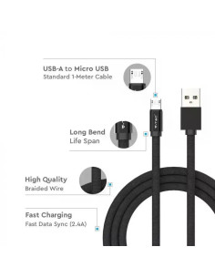 V-TAC 1м. Микро USB Кабел Черен Серия "Ruby" - 8494 - Цена | LEDs4economy 2