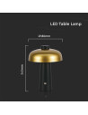 V-TAC 3W LED Настолна Лампа 1800mAh Златно с Черно 3000К - 7946 - 6