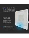 V-TAC 50W LED Прожектор PIR Сензор SAMSUNG Чип Бяло Тяло 4000K 1М Кабел - 20302 - 12