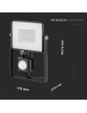 V-TAC 30W LED Прожектор Сензор SAMSUNG Чип Черно Тяло 3000K - 460 - 6