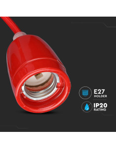 V-TAC Пендел Порцеланова Фасунга E27 Червен - 3807 - Цена | LEDs4economy 2