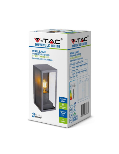 V-TAC Стенна Лампа 1x27 Черна Прозрачна - 8517 | Leds4economy.com