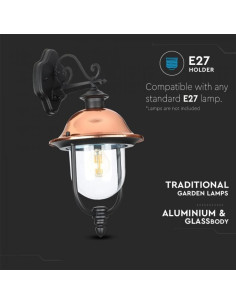 V-TAC Градински Фенер 1 x E27 Черен Надолу - 7531 - Цена | LEDs4economy 2