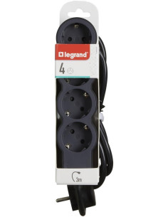 Legrand Разклонител ЧЕРЕН 4x2P+E с кабел 3 метра / 3x1.5мм2 Standard NEW - 694562 - Цена | LEDs4economy