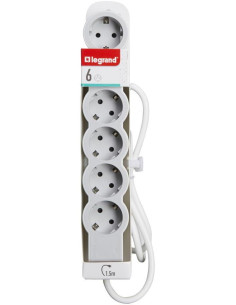 Legrand Разклонител БЯЛ 6x2P+E с кабел 1.5 метра / 3x1.5мм2 Standard NEW - 694557 - Цена | LEDs4economy 2