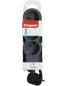 Legrand Разклонител ЧЕРЕН 3x2P+E с кабел 1.5 метра / 3x1.5мм2 Standard NEW - 694550 - Цена | LEDs4economy