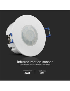 V-TAC PIR Сензор Вграждане 360º Бяло Тяло - 23426 - Цена | LEDs4economy 2
