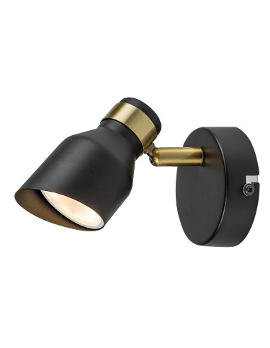 Lilou, indoor matte black + gold metal wall lamp, GU10 1xMAX25W, shade: D5,5cm, lamp: H10cm, L15cm, installation diameter: 8c