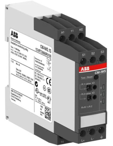 Реле за контрол на изолация, CM-IWS.1S, 1...100kOhm, 1c/o, 24...240Vac/dc ABB