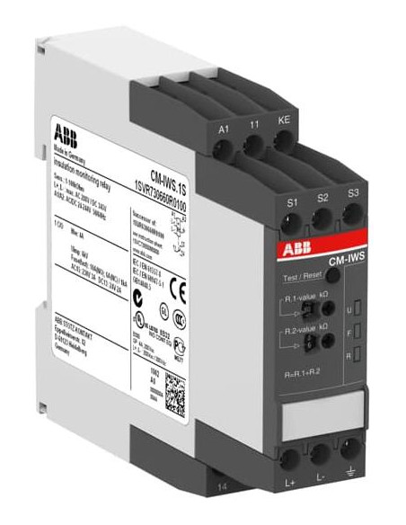 Реле за контрол на изолация, CM-IWS.1S, 1...100kOhm, 1c/o, 24...240Vac/dc ABB