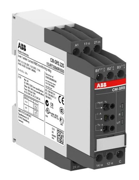 Реле за контрол на напрежение, мин или макс праг, CM-SRS, 0.1s...30s, 2c/o 4A, 110...130Vac ABB