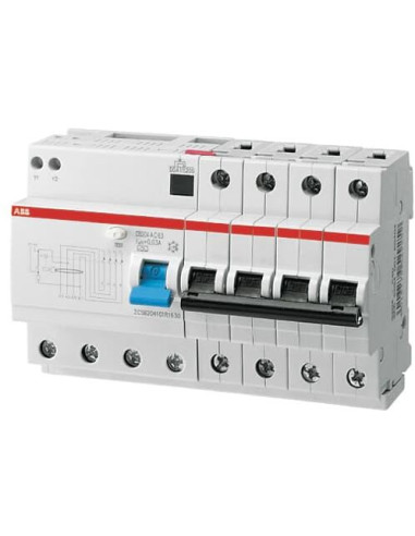 ДТЗ комбинирана DS204 4P 16A крива C 30mA тип AC 6kA 8 мод. ABB