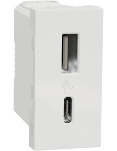 SE Розетка 2хUSB за зареждане тип A+C 2.4A 12W 1 мод. цвят Бял Unica - NU301618 - Цена | LEDs4economy