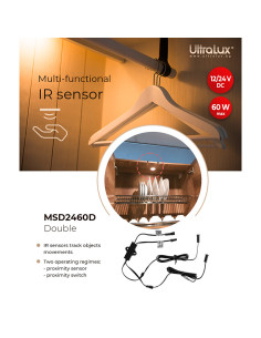 ULTRALUX Мебелен IR сензор за близост и движение, двоен, 60W, 12/24 V DC, 5 cm за вграждане и открит монтаж - MSD2460D - Цена |  2