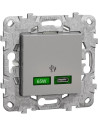 SE Розетка USB за зареждане тип C Power Delivery 65W с носеща рамка 2 мод. цвят Алуминий Unica - NU501430 - Цена | LEDs4economy