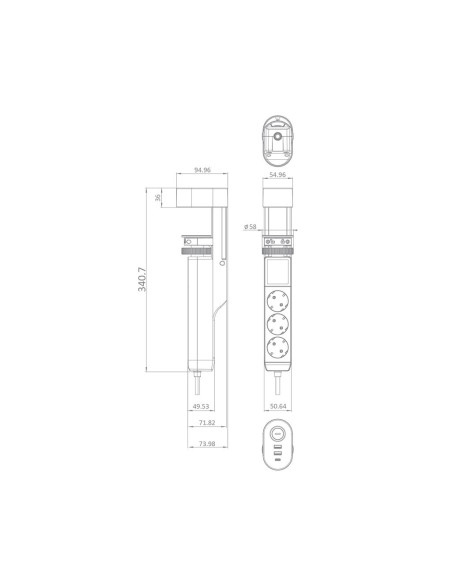 Разклонител с копче ЧЕРЕН 3х2P+E с кабел 1.4 метра и 3хUSB тип A+C 3.4A 17W за бюро Commel