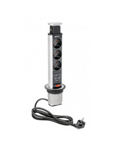 GTV AE-BPW3S60U-80 Pull-out контакт за вгражд., 3х Schuko, USB5V/2,4A, кабел 1,5 м, сребрист - Цена | LEDs4economy