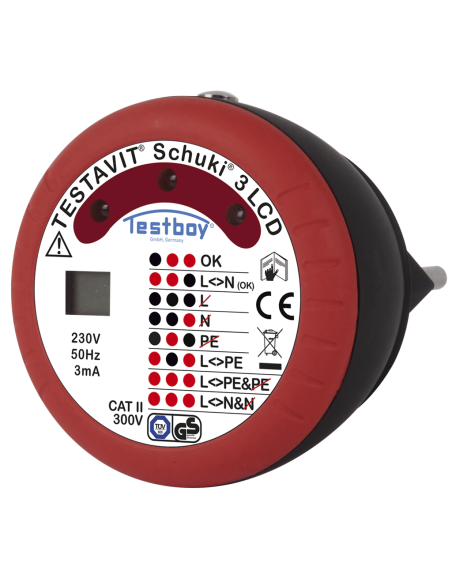 TESTBOY Тестер за контакт шуко CAT II 300Vac, LED и LCD, Testavit