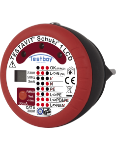 TESTBOY Тестер за контакт шуко CAT II 300Vac, ДТЗ 30mA, LED и LCD, Testavit Schuki 1 Testboy - 4028532200077 - Цена | LEDs4econo
