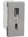 SE Розетка 2хUSB за зареждане тип A+C 2.4A 12W 1 мод. цвят Алуминий Unica - NU301630 - Цена | LEDs4economy