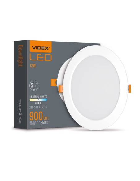 LED ЛАМПА VLE-DLBR-124 DOWNLIGHT RD 12W/4K/WH VIDEX | 