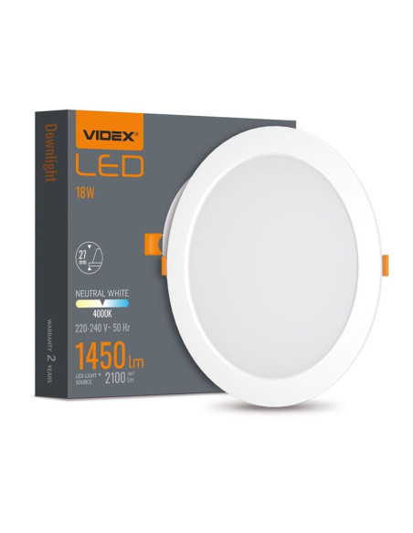 LED ЛАМПА VLE-DLBR-184 DOWNLIGHT RD 18W/4K/WH VIDEX | 