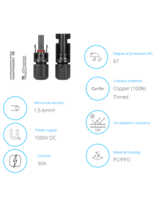 ORNO Комплект конектори MC4 за фотоволтаични панели IP67 30A 1000VDC /100 бр./ - OR-PV-13605/100 - Цена | LEDs4economy