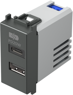 TEM Розетка 2хUSB за зареждане тип A+C Power Delivery 20W 1M, цвят Антрацит, Modul - EM69AT - Цена | LEDs4economy